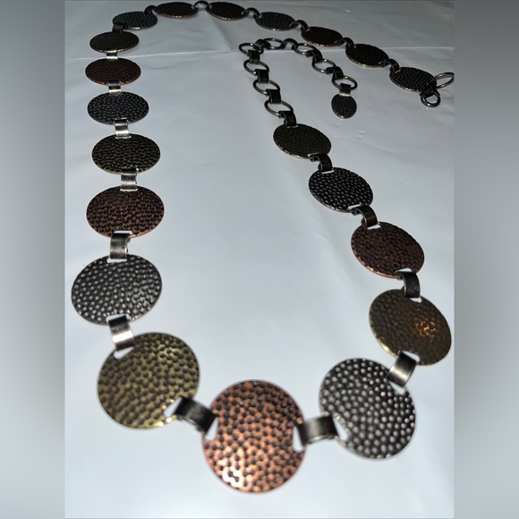 COPPER metal disk belt silver Gold ROUND Chain Link Adjustable 39” Long tooled M main image 4